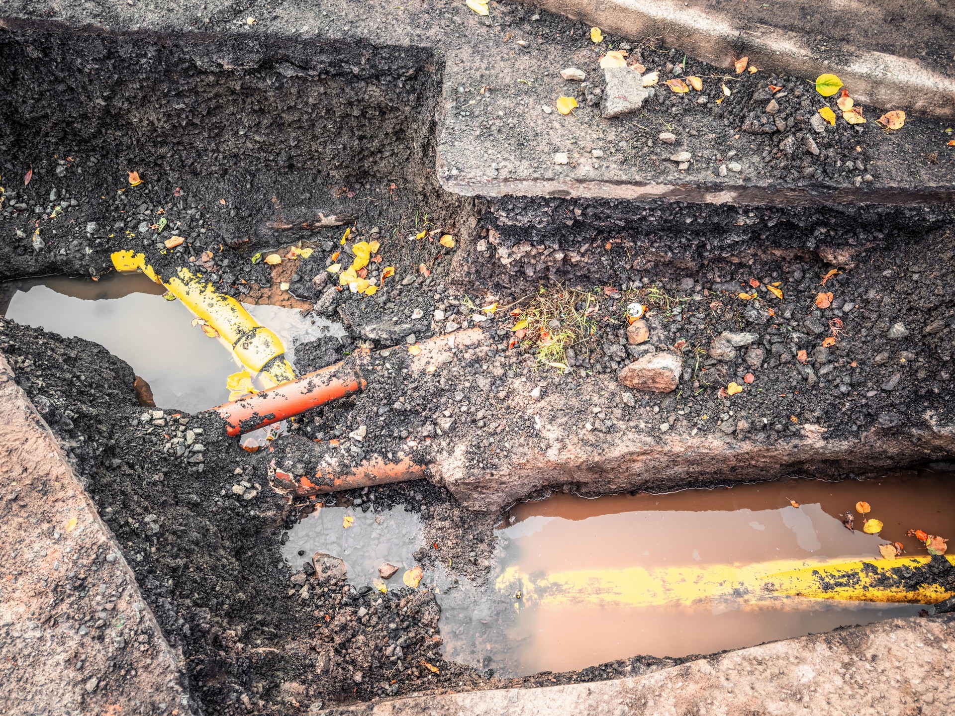 Underground pipe work with water